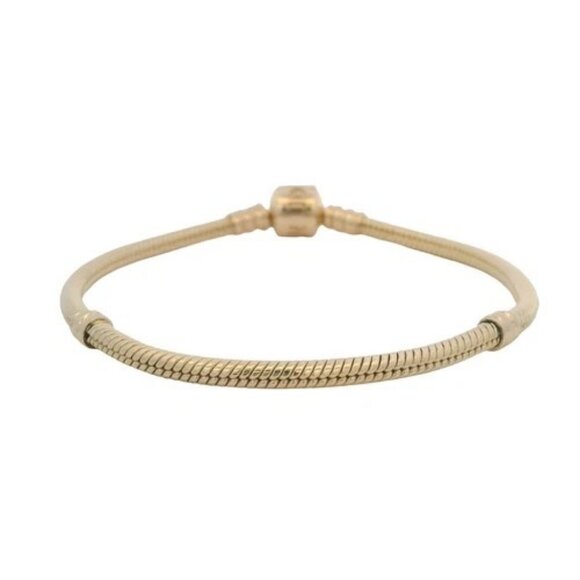 Pandora 14kt Yellow Gold Snake Charm Bracelet Stoppers and Cylinder Clasp 7.5" - Picture 3 of 10
